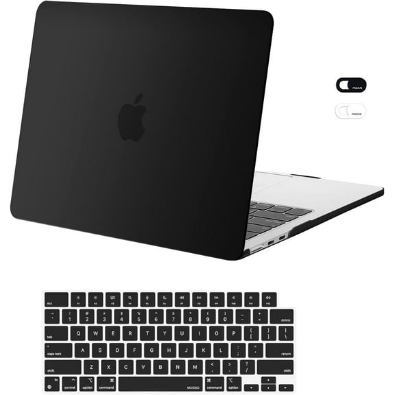 Mosiso 3 in 1 Case for MacBook Air 13.6 inch Case 2022-2025 Release M4 A3240 M3 A3113 M2 A2681 Touch ID, Plastic Hard Shell Case & Keyboard Cover & Webcam Cover, Black