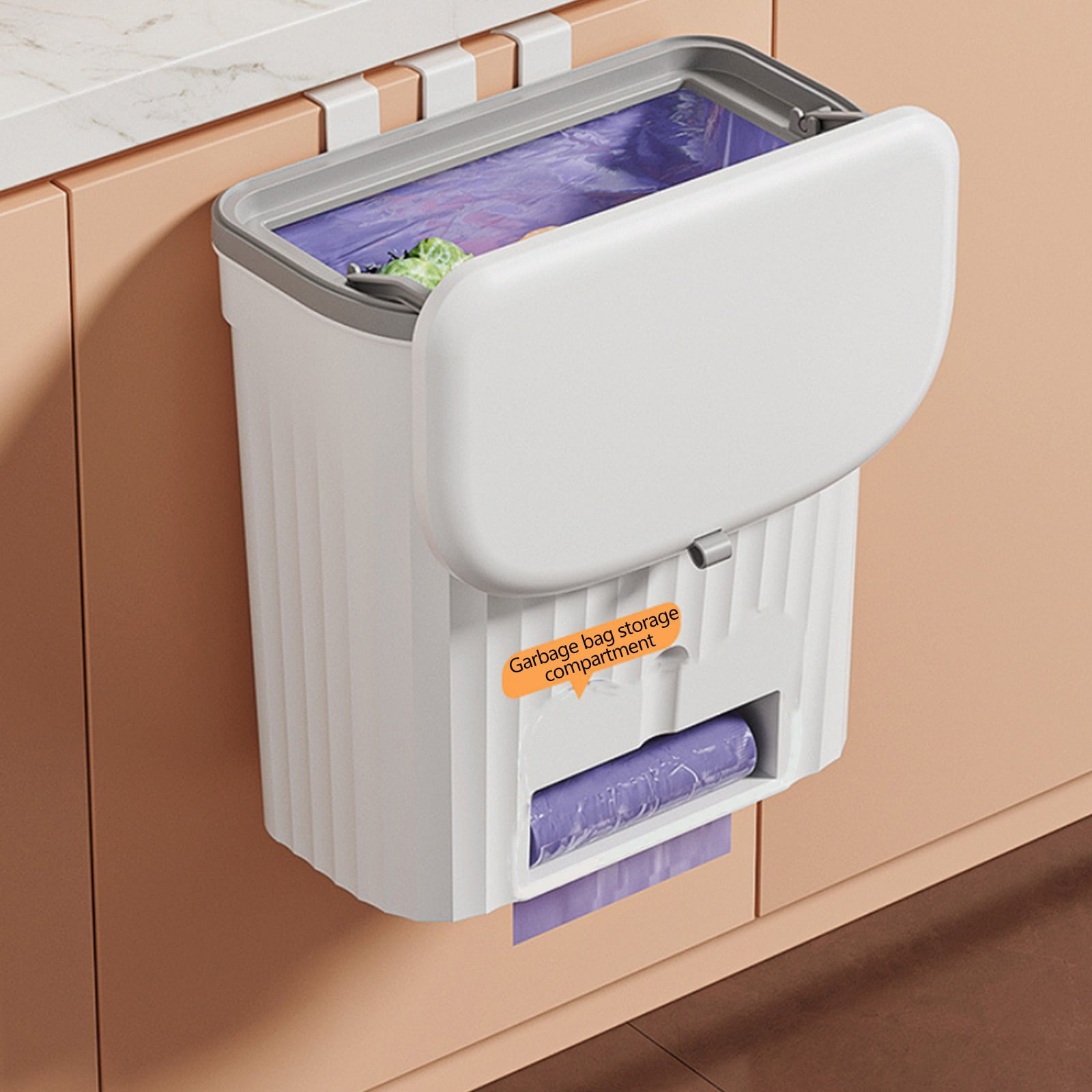 Bilqis Kitchen Compost Bin for Counter Top or Under Sink, Hanging Small Kitchen Trash Can with Lid, Wall Mounted Waste Basket Bin Garbage Can for Bathroom