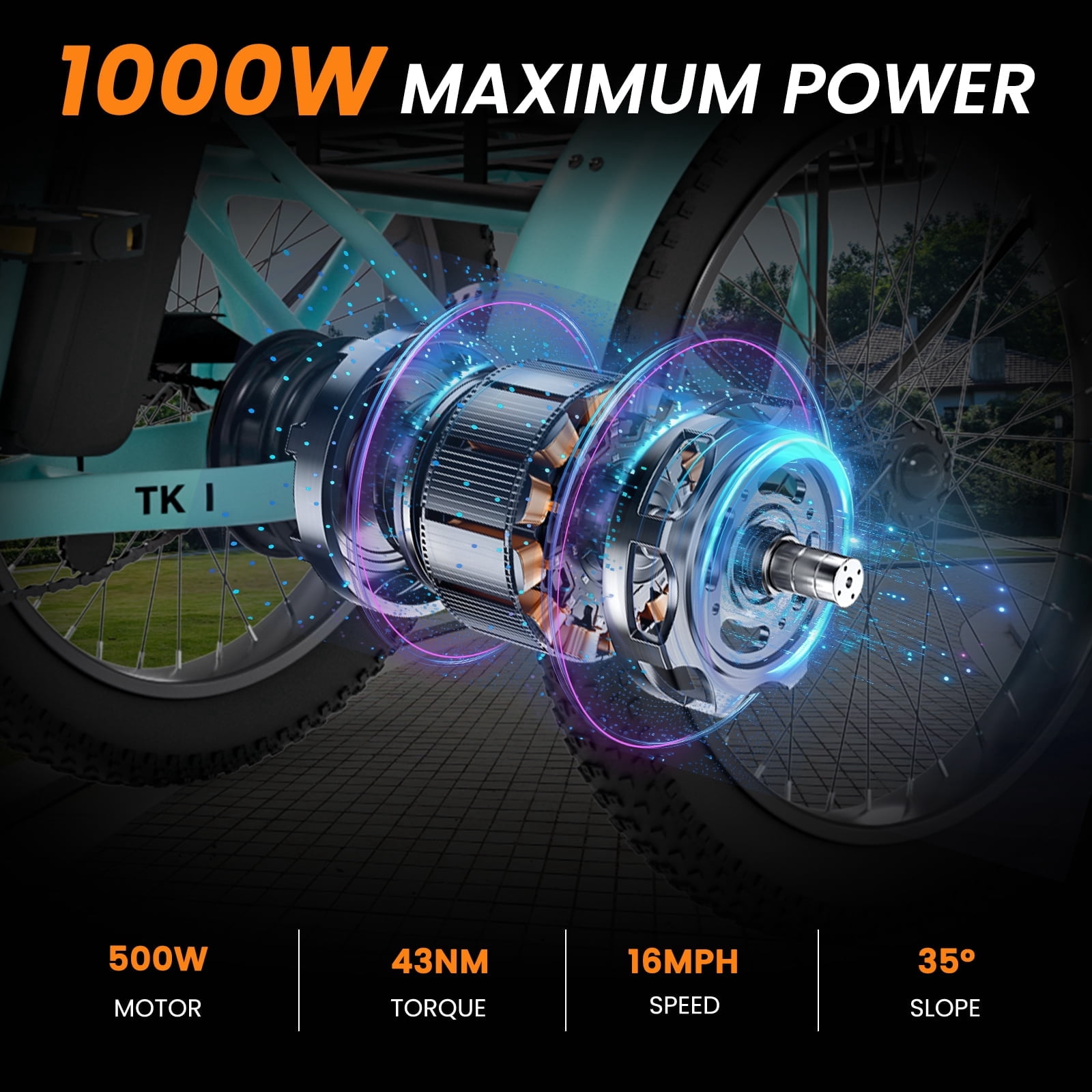 MOONCOOL TK1 Folding Electric Tricycle for Adults,48V 14.5Ah Removable battery, Peak 1000W Motor, 20" Fat Tire Step-Thru 3 Wheel Electric Bicycle W/ Mirrows Kit