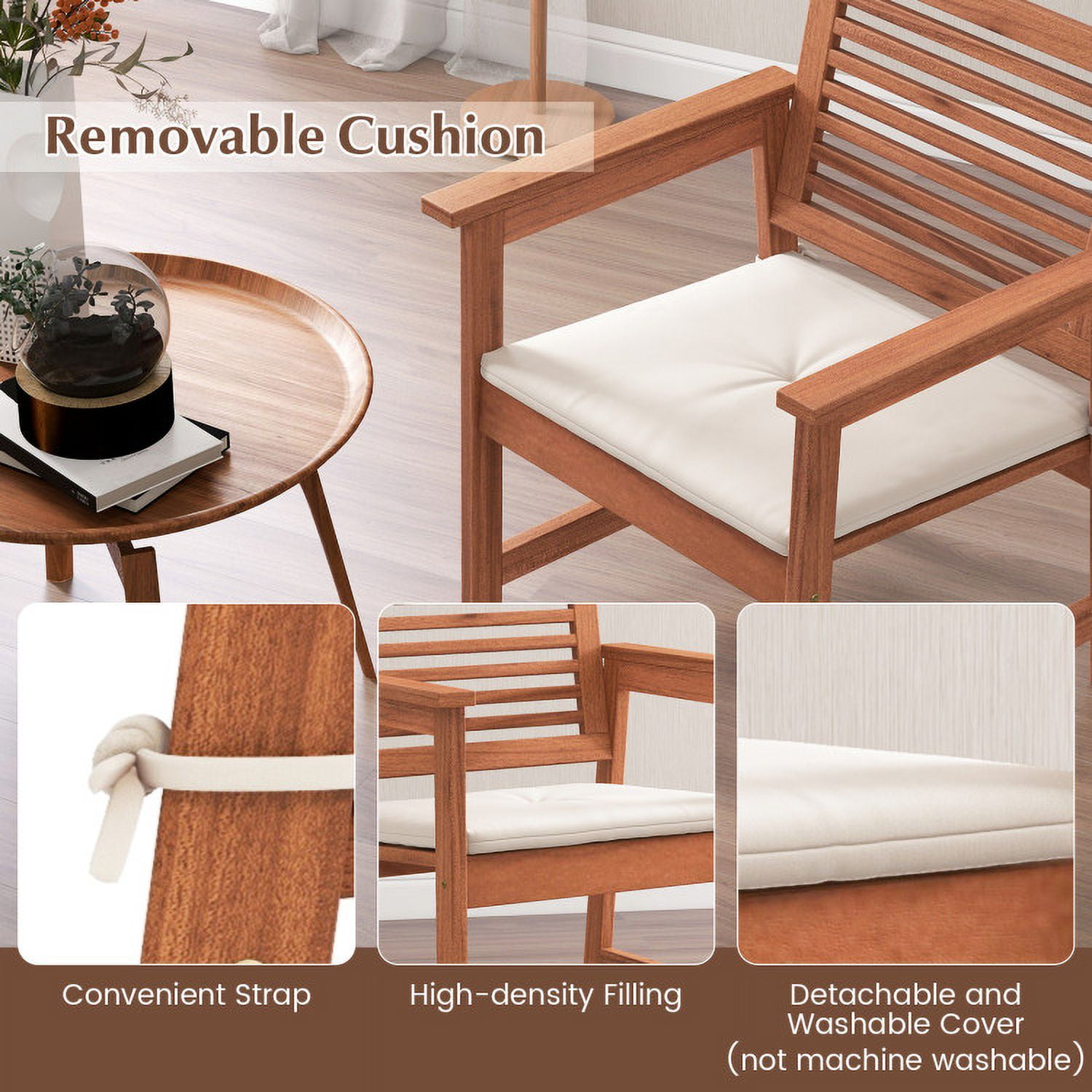 Aimee Lii Set of 2 Patio Solid Wood Dining Chairs with Cushions and Slatted Seat, Outdoor Patio Set