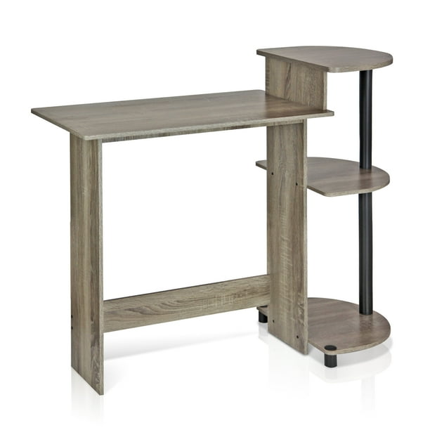 Furinno Compact Computer Desk With Shelves French Oak Grey Black