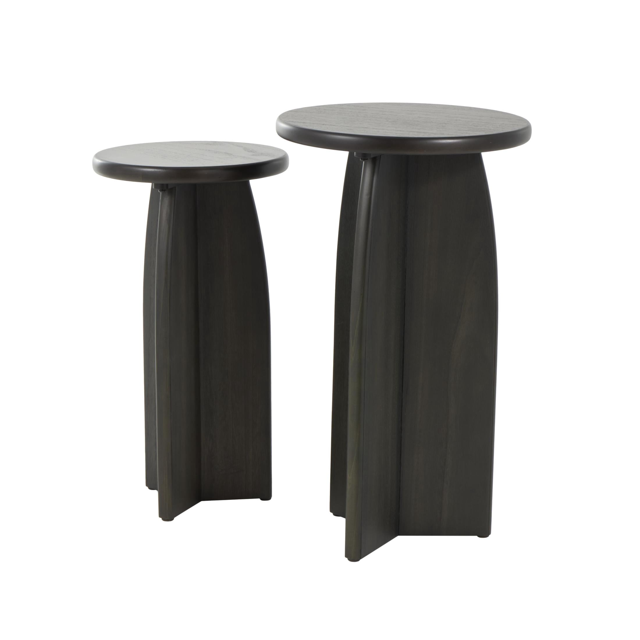 DecMode 14" x 24" Black Wood Pedestal Accent Table, 2-Pieces