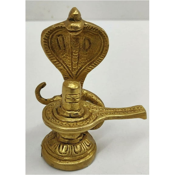 Brass Shiva Lingam with Sheshnag Shivling Statue Lingam for Temple Pooja and Decor Hand Carving Shivling Pooja Items Home Decor Religious Puja Decoration Items - AtoZ India Cart