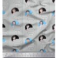 thumbnail image 1 of Soimoi Tissu Poly Georgette Bleu Rayé & Imprimé Visage Humain pour Femmes au Mètre 52 Pouces de Large, 1 of 3
