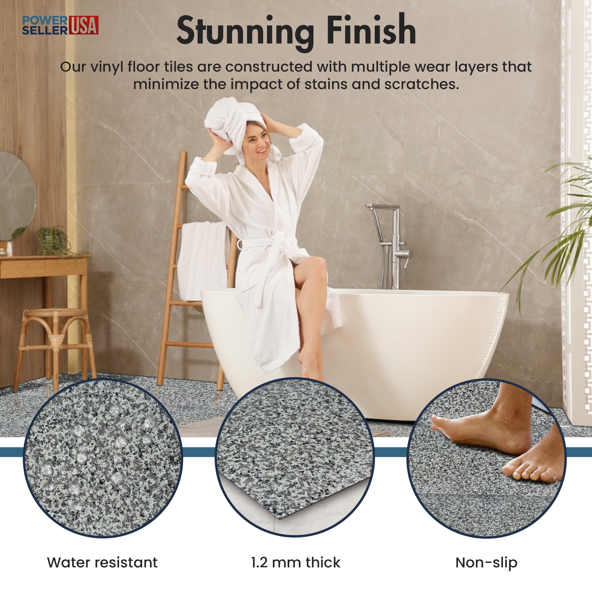PowerSellerUSA Vinyl Self Adhesive Floor Tiles,100 Pcs 12" x 12" with 1.2mm Thick Contemporary Modern Design Peel and Stick Floor Tile Sticker, Square Flooring Tiles for Kitchen, Gray Green Camouflage