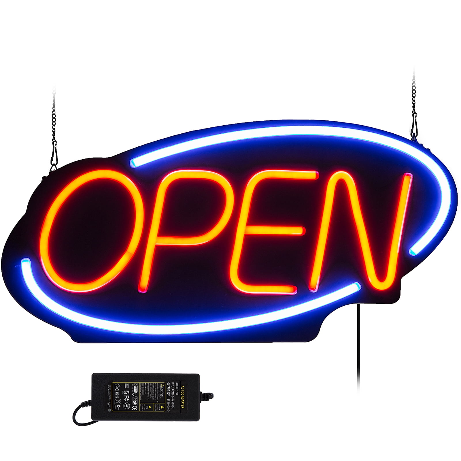 Lightweight & Energy Efficient Bright LED Open Sign with ON & Off Switch Ice Blue Vertical LED Neon Open Sign for Business 