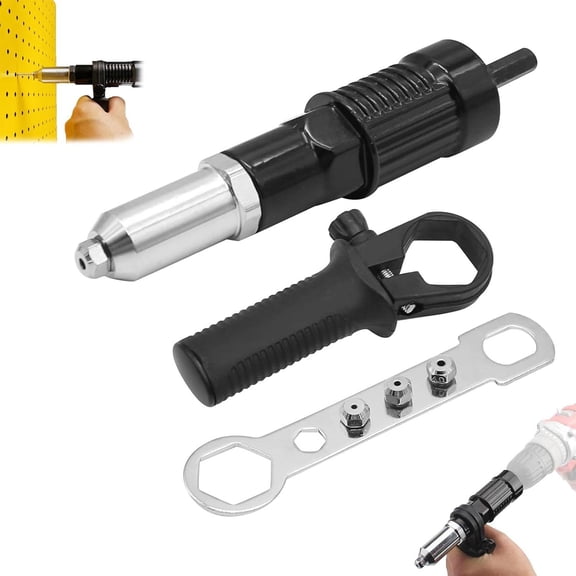 Electric Rivet Adapter, Professional Electric Rivet Gun Adapter Kit, Cordless Power Drill Rivets Attachment with 4 Rivet Heads for DIY Home and Workshop Projects