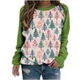 thumbnail image 2 of Cyber and Monday Deals pimelu Christmas Sweater Clearance Womens Cute Shirts for Christmas Trendy Color Block Christams Tree Print Sweatshirt Girls Long Raglan Sleeve Round Neck Pullover Tops, 2 of 3