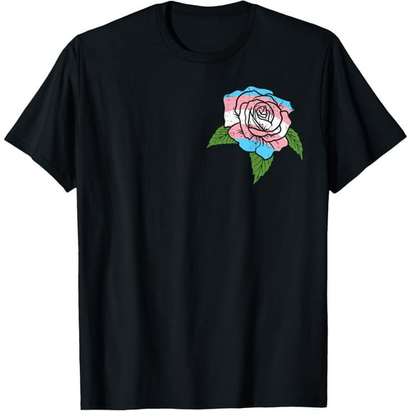Transgender Rose Pocket Flower Trans Pride Flag LGBT T-ShirtMen and women, Black T-shirt, size: Extra large