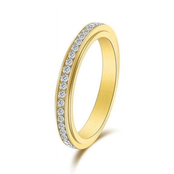 3mm Thin14K Yellow Gold Stackable CZ Eternity Spinner Ring Wedding Band for Women Men