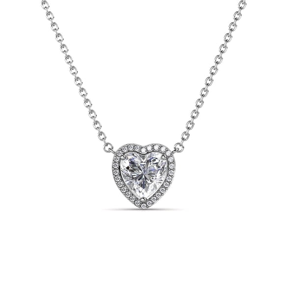 Cate & Chloe Tara 18k White Gold Plated Silver Heart Necklace with Swarovski Crystals for Women