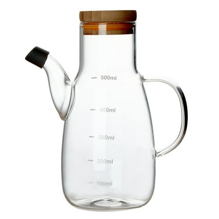 

Kitchen Oil Pot Oil Bottle with Silicone Spout Lid Bamboo Cover