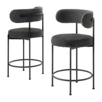 Counter Stool Chair, Set of 2, Dark Grey Gray, Fabric, Metal, Bar Pub Cafe Bistro Dining Kitchen Hospitality Restaurant, Modern Contemporary HB35915