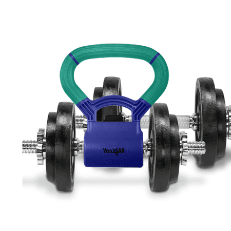 Yes4All 50 lbs (Pair) Adjustable Dumbbell and Teal / Mint Purple Kettle Grip  Combo