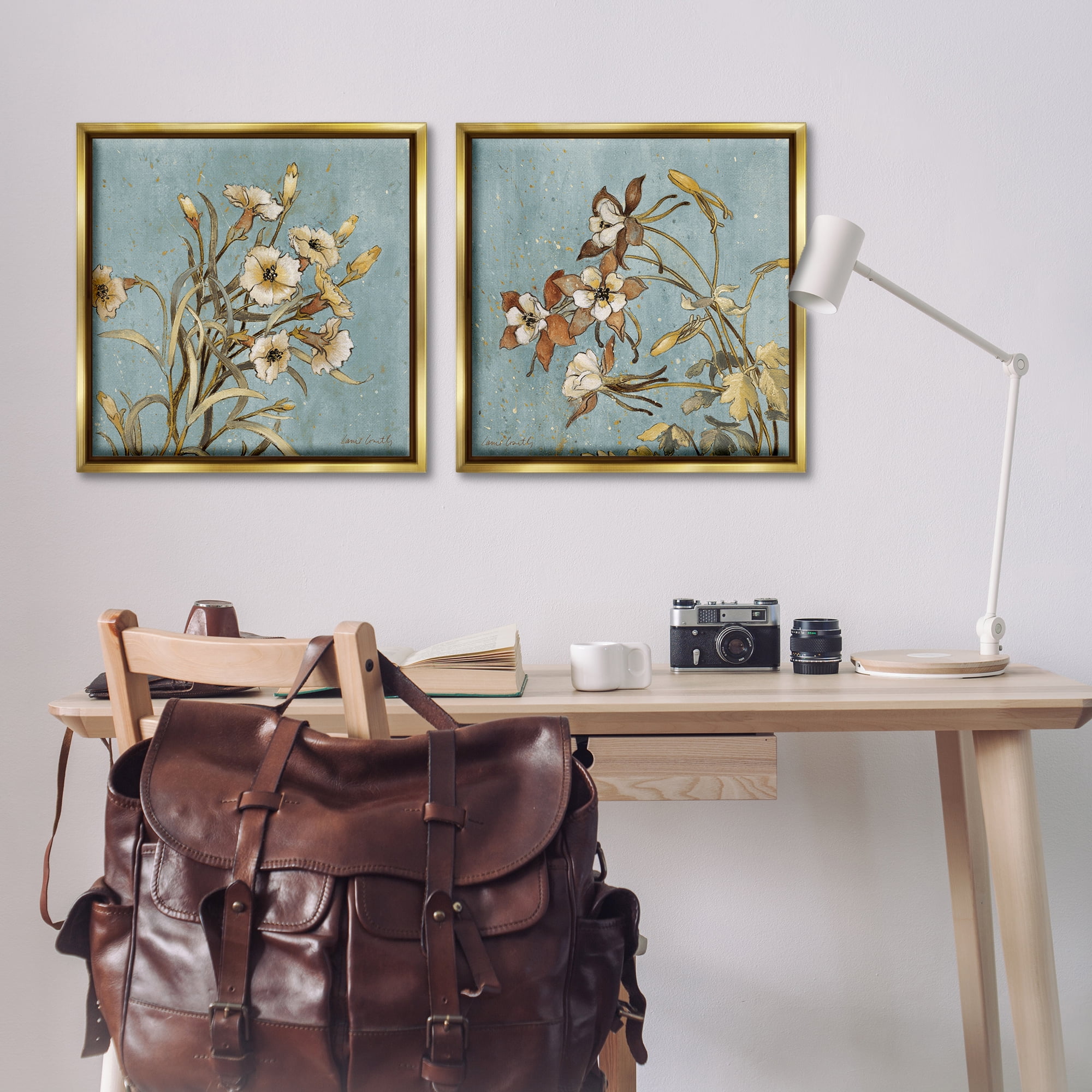 Stupell Industries Traditional Flower Portrait Plants & Flowers Painting Gold Floater Framed Canvas Art Print Wall Art, 25 x 25, Set of 2