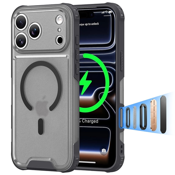 Becova Magnetic Case for iPhone 18 Pro, Compatible with Magsafe, Matte Frosted Hard Back & TPU Shockproof Bumper Heavy Duty Protection Phone Cover, Black