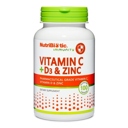 NutriBiotic Vitamin C   Vitamin D3 & Zinc Capsules, 100 Count