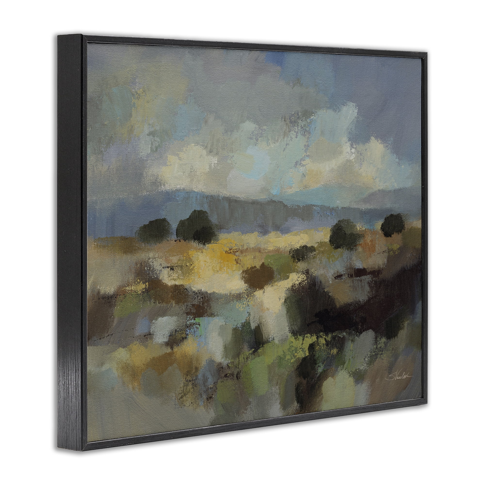 Stupell Industries Muted Blue Landscape with Clouds Black Framed Giclee Art, design by Silvia Vassileva