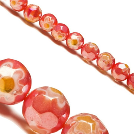 - Red Round Faceted Millefiori Glass Beads Glassy Finished 8mm Sold per pkg of 31pcs String