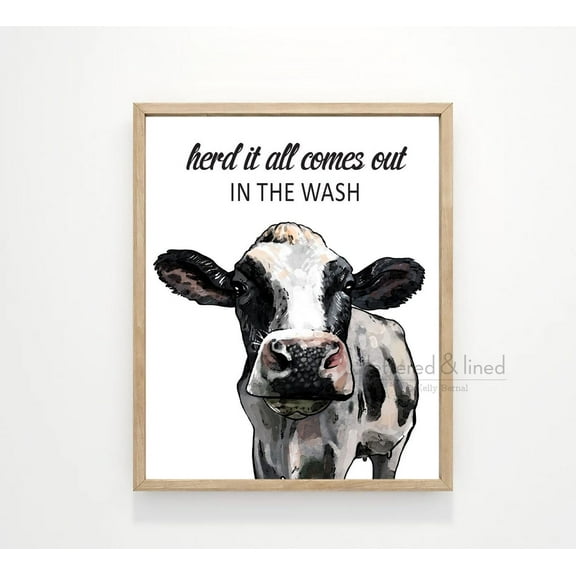 Laundry Room Wall Art, Cow Farmhouse Wall Decor Home Decor, 8x12 UNFRAMED