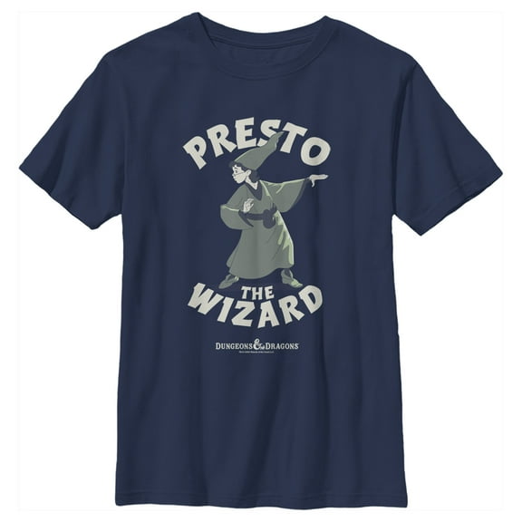 Boy's Dungeons & Dragons Presto the Wizard Cartoon  Graphic Tee Navy Blue X Small
