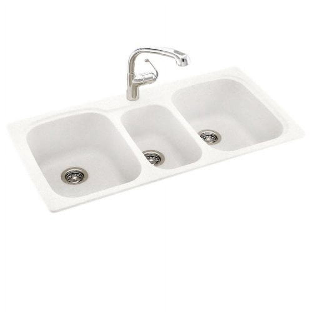Swan KS04422TB. 018 Dual Mount Composite 44 inch x 22 inch x 9 inch 1-Hole Triple Bowl Kitchen Sink in Bisque