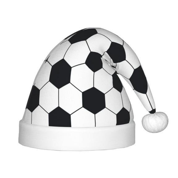 Fuzoiu Soccer Ball Print Santa Hat Christmas Hat for kids,Santa Hats with Pompom, Unisex Xmas Holiday Hat for Christmas New Year Festive Party Supplies