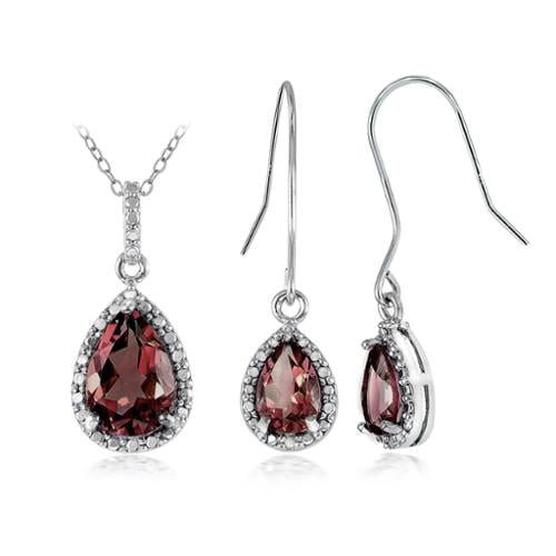 Oval Genuine Natural Garnet Earrings 14K White Gold 6 x 8 mm Pendant Set With Square Rolo Chain