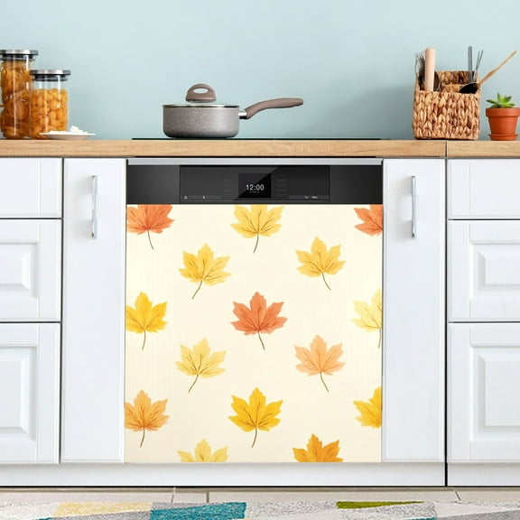 23x26 Inch Magnetic Appliance Cover Dishwasher Sticker Home Decorative Art Kitchen Panel Decal Trimmable Yellow Maple Leaves Pattern