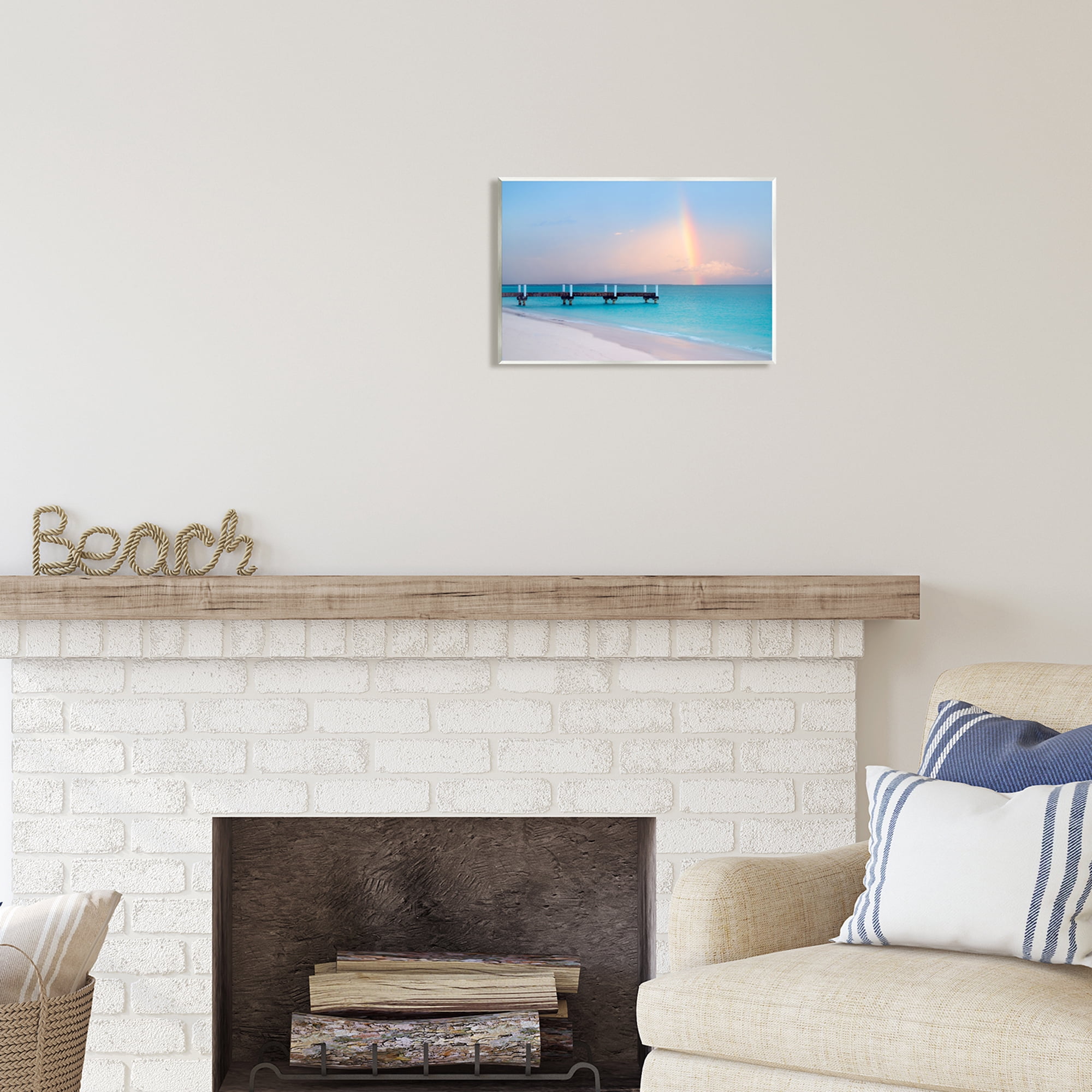 Stupell Industries Calm View Beach Rainbow Coastal Photography Unframed Art Print Wall Art