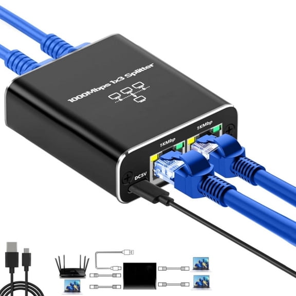 High-Speed Gigabit Ethernet Splitter, 1000Mbps 1-to-3 Network Ports, supports simultaneous connectivity for 3 devices, RJ45 splitter adapter, expands wired network ports