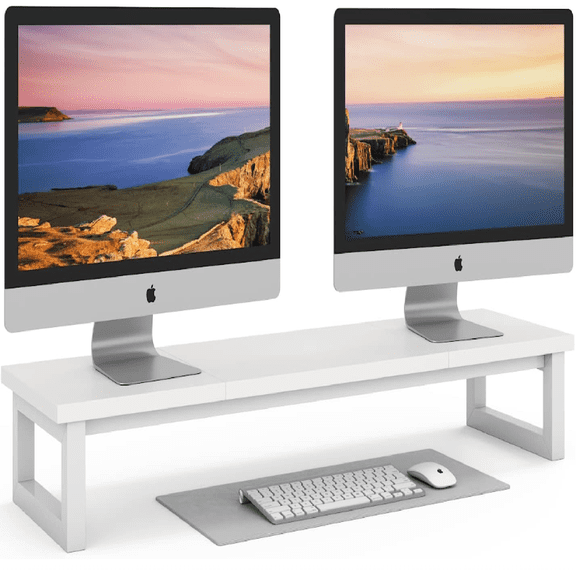Dual Monitor Stand Riser, 39Inch Large Monitor Stands for 2 Monitors, Computer Monitor Stand, Wooden Desktop Oraganizer Shelf for Office Desk Computer,Laptop,TV