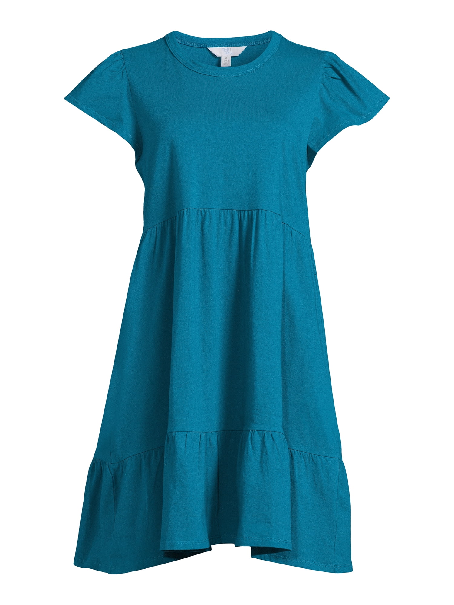 Time and Tru Women's Short Sleeve Tiered Knit Dress with Pockets - Walmart .com