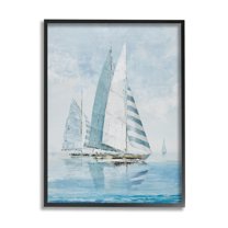 Stupell Industries Blue Maritime Sailboats Transportation Painting Black Framed Art Print Wall Art, 11 x 14