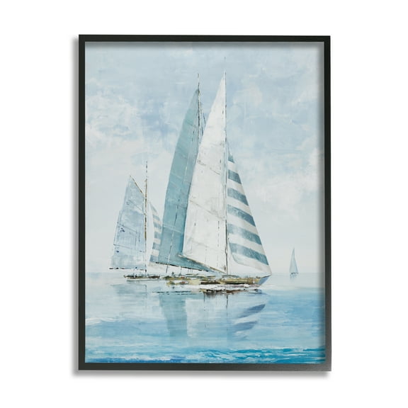 Stupell Industries Blue Maritime Sailboats Transportation Painting Black Framed Art Print Wall Art, 11 x 14