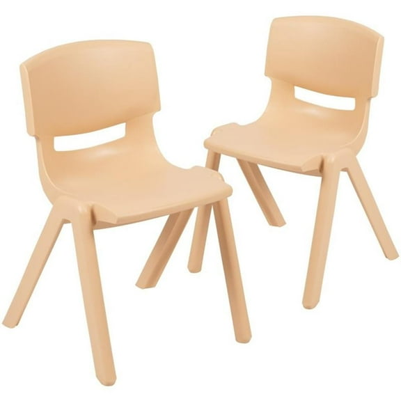 Bowery Hill 13.25" Plastic Stackable School Chair in Natural (Set of 2)