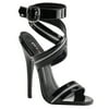 Womens Zipper Sandals Black Ankle Wrap Shoes 6 Inch Heels Sexy Dress Shoes