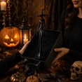 thumbnail image 4 of Halloween Elegant Black Witch Resin Style Plastic Figurine,Slim Witch with Hat and Broom Tabletop Statue for Mantel Shelf Gothic Indoor Decor, 4 of 5