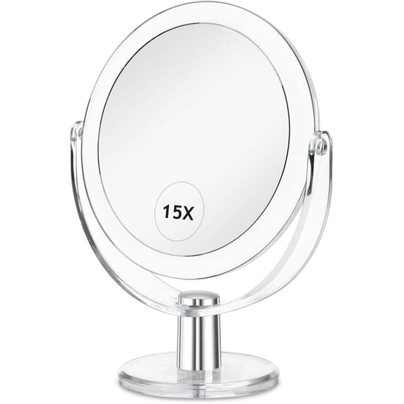 Vanity Mirror Makeup Mirror with Stand, 1X/15X Magnification Double Sided 360 Degree Swivel Magnifying Mirror, 6.25 Inch Portable Table Desk Counter top Mirror Bathroom Shaving Mirror