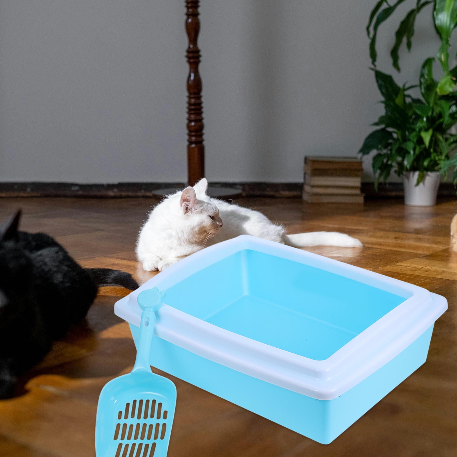COMPUKAS ABS Material Half Enclosed Cat Toilet with Litter Shield for Small Space Use