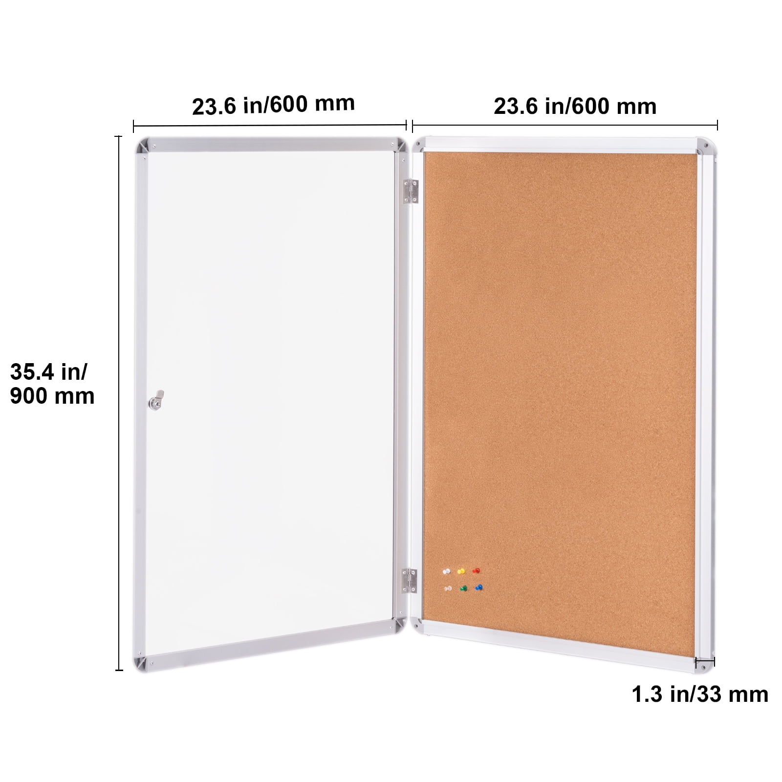 VEVOR 36"x24" Enclosed Cork Board with Aluminum Frame – Lockable Bulletin Board with Acrylic Door & 2 Keys – Weather-Resistant Wall Display Case for School, Home, Office
