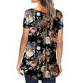 thumbnail image 3 of ALLLIST Women's Tops Henley Plus Size Short Sleeve Tunic Holiday Casual Black Floral Blouses Ladies Tops, 3 of 6
