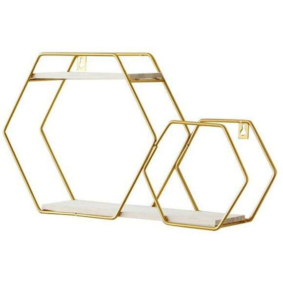 Coofit Wall Organizer Hexagon Wall Mount Rack Storage Rack Wall Shelf with String Light