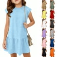 thumbnail image 3 of CCRFTGI Girls Dresses Size 7 Cute Boho Beach Cap Sleeve Summer Ruffle Midi Dress A Line Dresses Casual Loose Girls Fashion Dresses for Kids Blue 12-13 Years, 3 of 3