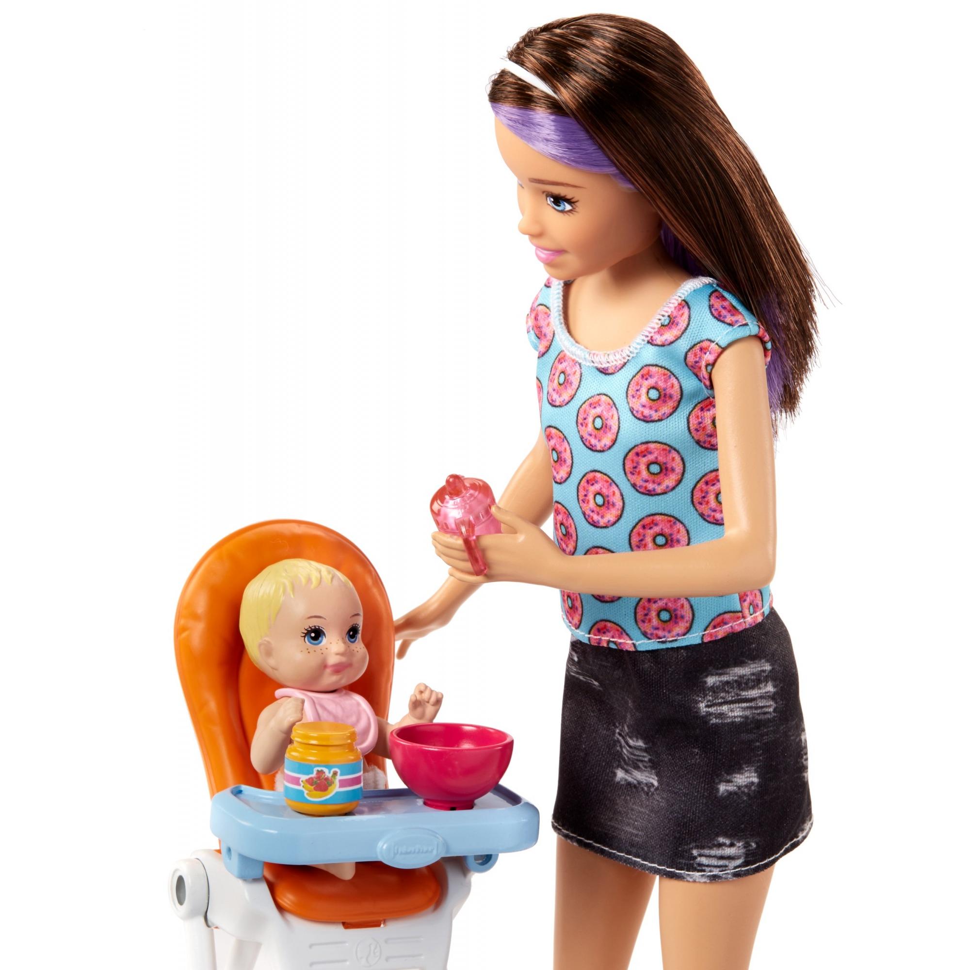 Barbie Skipper Babysitters Inc. Doll & Baby Feeding Doll Playset ...