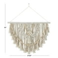 thumbnail image 3 of DecMode White Cotton Fabric Handmade Woven Macrame Wall Decor with Brown Beaded Accents and Fringe Tassels, 3 of 7