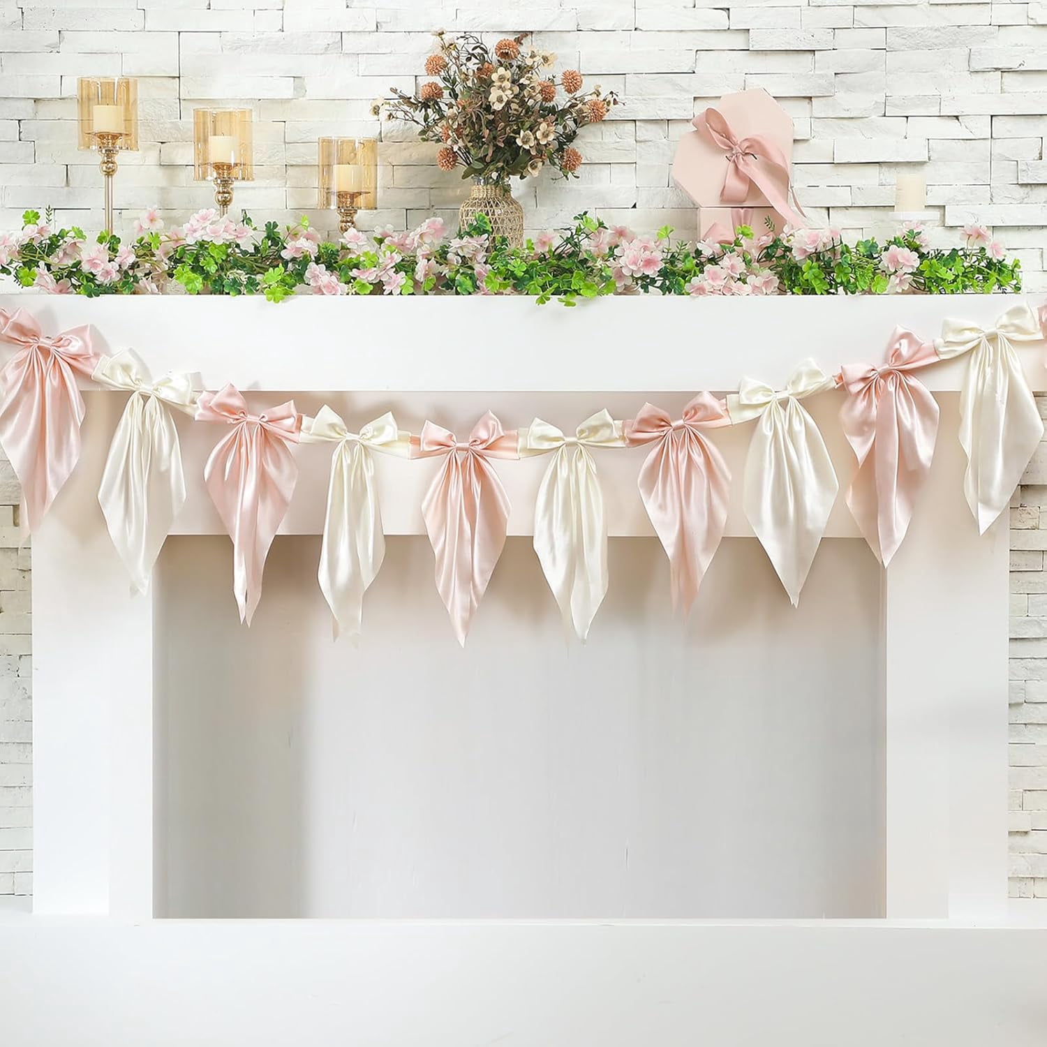 Satmonnus 7.9 FT Easter Pastel Bow Garland Banner - Silk Satin Ribbon Pastel Bow Garland Hanging Party Bow Garland Decoration for Easter Birthday Baby Shower Wedding Party Supplies