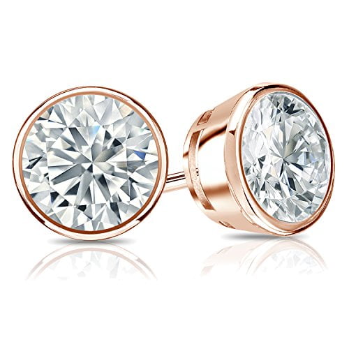 2 Carat Lab Grown Diamond Stud Earrings in 14k Rose Gold Round (cttw, H-I, SI1-SI2) Bezel-set, Push-backs by Diamond Wish