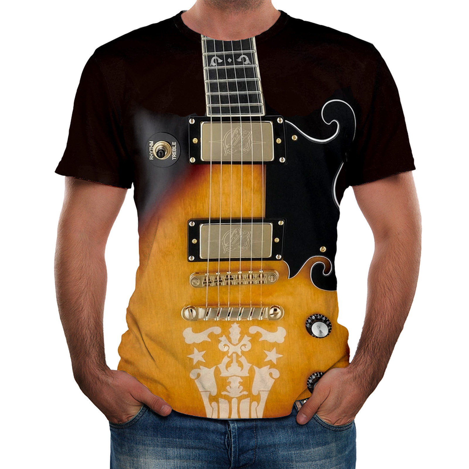 men's shirt with guitar print