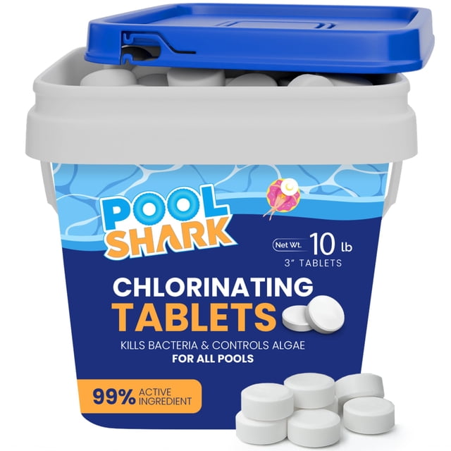 Tabletas de cloro Pool Shark de 3 pulgadas, de disolución lenta, 90% 10 kg